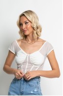 Crop top τύπου κορσέ με διαφάνεια λευκό Crop top τύπου κορσέ με διαφάνεια λευκό