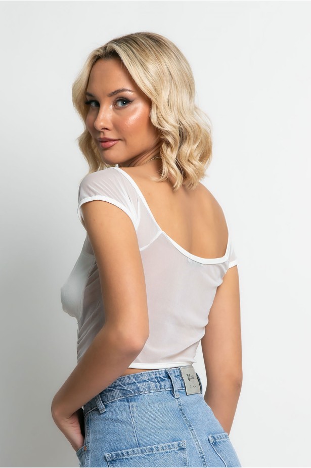 Crop top τύπου κορσέ με διαφάνεια λευκό Crop top τύπου κορσέ με διαφάνεια λευκό