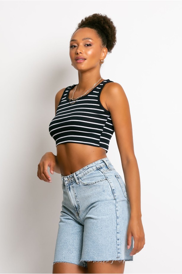Crop top τιραντέ ριπ μαύρο Crop top τιραντέ ριπ μαύρο