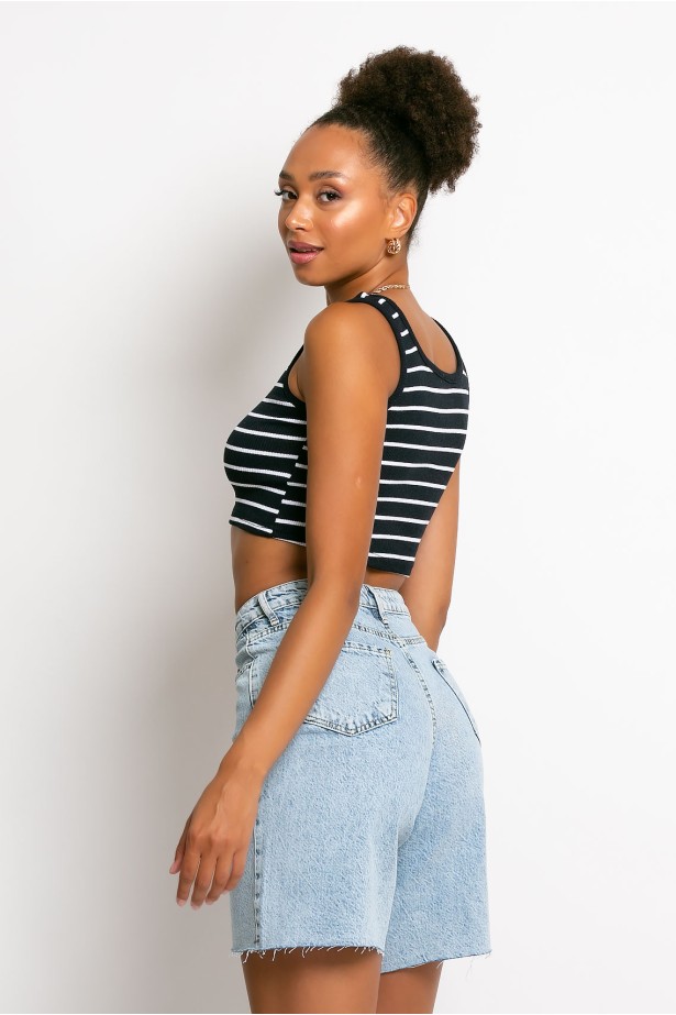 Crop top τιραντέ ριπ μαύρο Crop top τιραντέ ριπ μαύρο
