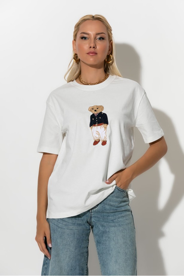 T-shirt με patch bear λευκό T-shirt με patch bear λευκό