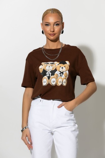 Μπλούζα με στάμπα together bears καφέ