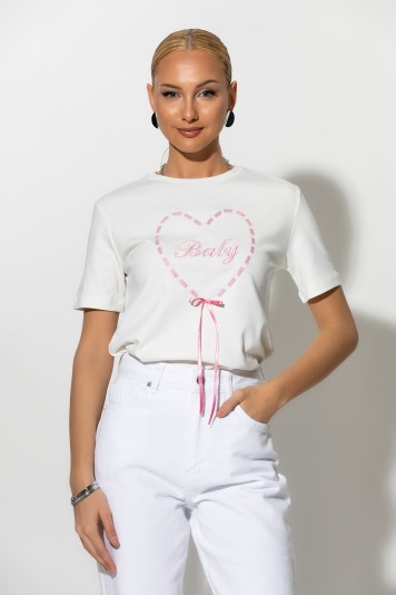 T-shirt με patch baby και κορδόνι ροζ 