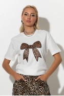 T-shirt με leopard φιόγκο λευκό T-shirt με leopard φιόγκο λευκό
