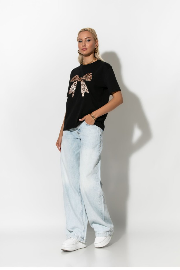 T-shirt με leopard φιόγκο μαύρο T-shirt με leopard φιόγκο μαύρο