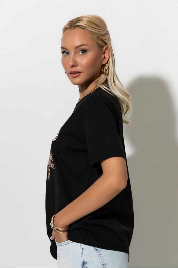 T-shirt με leopard φιόγκο μαύρο T-shirt με leopard φιόγκο μαύρο