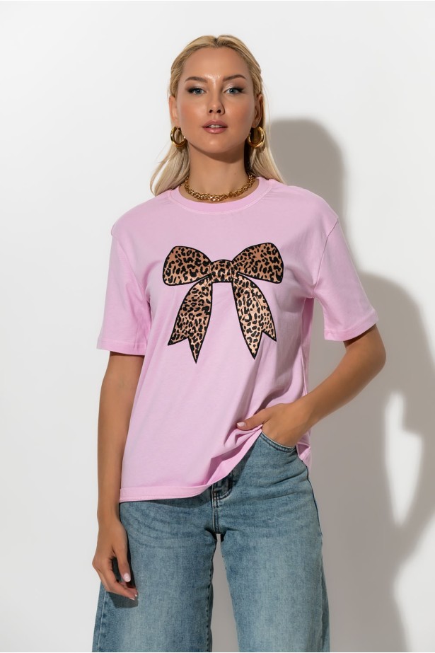 T-shirt με leopard φιόγκο ροζ T-shirt με leopard φιόγκο ροζ