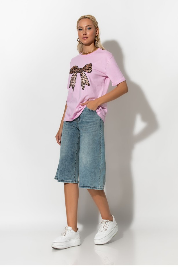 T-shirt με leopard φιόγκο ροζ T-shirt με leopard φιόγκο ροζ