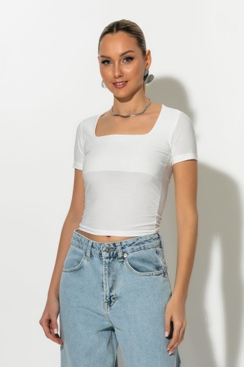 T-shirt με τετράγωνη λαιμόκοψη μαύρο