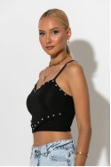 Crop top τιραντέ με strass σε σχήμα καρδιάς μαύρο Crop top τιραντέ με strass σε σχήμα καρδιάς μαύρο