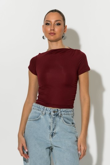 T-shirt με λοξή λαιμόκοψη λευκό