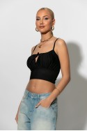 Crop top τιραντέ με κορδόνι μπροστά μαύρο Crop top τιραντέ με κορδόνι μπροστά μαύρο