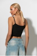 Crop top τιραντέ με κορδόνι μπροστά μαύρο Crop top τιραντέ με κορδόνι μπροστά μαύρο