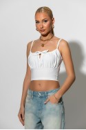 Crop top τιραντέ με κορδόνι μπροστά λευκό Crop top τιραντέ με κορδόνι μπροστά λευκό