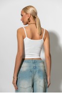 Crop top τιραντέ με κορδόνι μπροστά λευκό Crop top τιραντέ με κορδόνι μπροστά λευκό