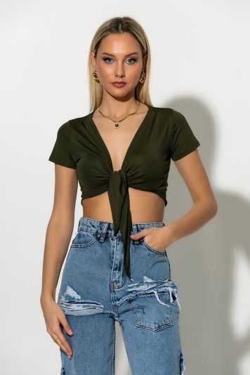 Crop top με δέσιμο μπροστά λευκό