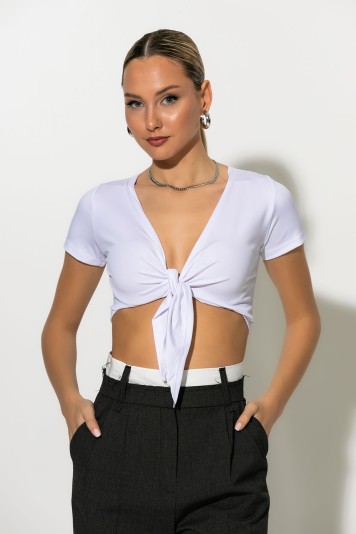 Crop top με δέσιμο μπροστά λευκό