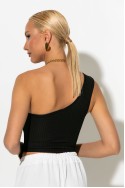 Ριπ crop top με ένα ώμο και κρόσια μαύρο Ριπ crop top με ένα ώμο και κρόσια μαύρο