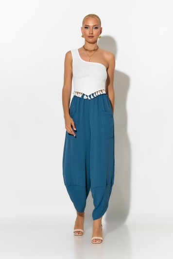 Ριπ crop top με ένα ώμο και κρόσια μαύρο