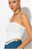 Ριπ crop top με ένα ώμο και κρόσια λευκό Ριπ crop top με ένα ώμο και κρόσια λευκό