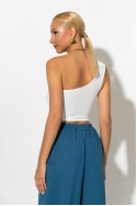 Ριπ crop top με ένα ώμο και κρόσια λευκό Ριπ crop top με ένα ώμο και κρόσια λευκό