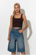 Τιραντέ crop top με λεπτιμέρεια ραφές καφέ Τιραντέ crop top με λεπτιμέρεια ραφές καφέ