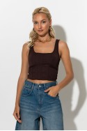Τιραντέ crop top με λεπτιμέρεια ραφές καφέ Τιραντέ crop top με λεπτιμέρεια ραφές καφέ