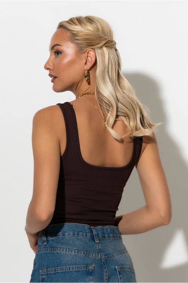 Τιραντέ crop top με λεπτιμέρεια ραφές καφέ Τιραντέ crop top με λεπτιμέρεια ραφές καφέ