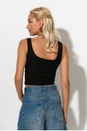 Τιραντέ crop top με λεπτομέρεια ραφές μαύρο Τιραντέ crop top με λεπτομέρεια ραφές μαύρο