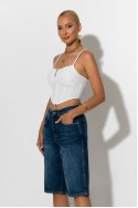 Crop top τιραντέ με φερμουάρ λευκό Crop top τιραντέ με φερμουάρ λευκό
