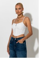 Crop top τιραντέ με φερμουάρ λευκό Crop top τιραντέ με φερμουάρ λευκό