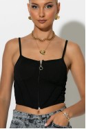 Crop top τιραντέ με φερμουάρ μαύρο Crop top τιραντέ με φερμουάρ μαύρο