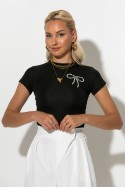 Crop top με φιογκάκια απο πέρλες μαύρο Crop top με φιογκάκια απο πέρλες μαύρο
