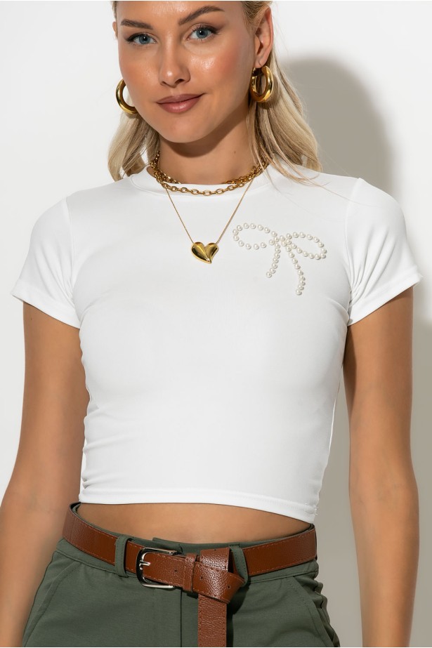 Crop top με φιογκάκια απο πέρλες λευκό