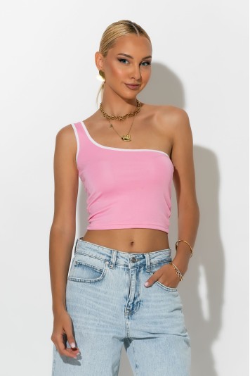 Crop top με έναν ώμο ροζ
