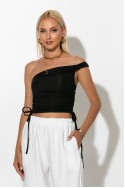 Crop top με έναν ώμο και κορδόνια στο πλάι μαύρο Crop top με έναν ώμο και κορδόνια στο πλάι μαύρο