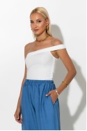 Crop top με έναν ώμο και κορδόνια στο πλάι λευκό Crop top με έναν ώμο και κορδόνια στο πλάι λευκό