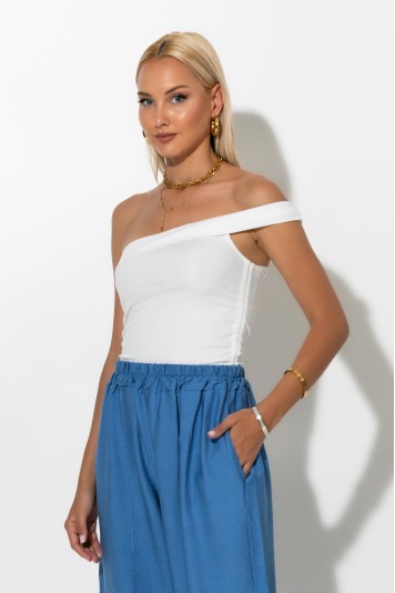 Crop top με έναν ώμο και κορδόνια στο πλάι μαύρο 