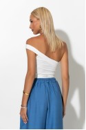 Crop top με έναν ώμο και κορδόνια στο πλάι λευκό Crop top με έναν ώμο και κορδόνια στο πλάι λευκό