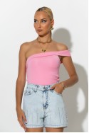 Crop top με έναν ώμο και κορδόνια στο πλάι ροζ Crop top με έναν ώμο και κορδόνια στο πλάι ροζ