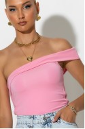 Crop top με έναν ώμο και κορδόνια στο πλάι ροζ Crop top με έναν ώμο και κορδόνια στο πλάι ροζ