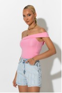 Crop top με έναν ώμο και κορδόνια στο πλάι ροζ Crop top με έναν ώμο και κορδόνια στο πλάι ροζ