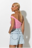 Crop top με έναν ώμο και κορδόνια στο πλάι ροζ Crop top με έναν ώμο και κορδόνια στο πλάι ροζ