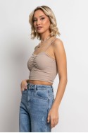 Crop top τιραντέ με σούρες στο στήθος μπεζ Crop top τιραντέ με σούρες στο στήθος μπεζ