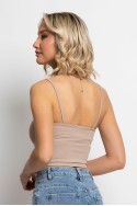 Crop top τιραντέ με σούρες στο στήθος μπεζ Crop top τιραντέ με σούρες στο στήθος μπεζ