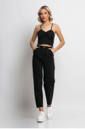 Crop top τιραντέ με σούρες στο στήθος μαύρο Crop top τιραντέ με σούρες στο στήθος μαύρο