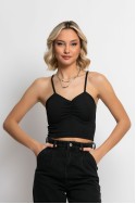 Crop top τιραντέ με σούρες στο στήθος μαύρο Crop top τιραντέ με σούρες στο στήθος μαύρο