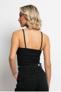 Crop top τιραντέ με σούρες στο στήθος μαύρο Crop top τιραντέ με σούρες στο στήθος μαύρο
