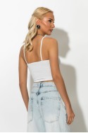 Crop top τιραντέ με σούρες στο στήθος λευκό Crop top τιραντέ με σούρες στο στήθος λευκό