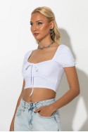 Crop top κοντομάνικο με κορδόνι στο στήθος λευκό Crop top κοντομάνικο με κορδόνι στο στήθος λευκό